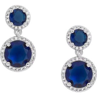 Jon Richard Jon Richard Silver Tone Sapphire Double Halo Earrings