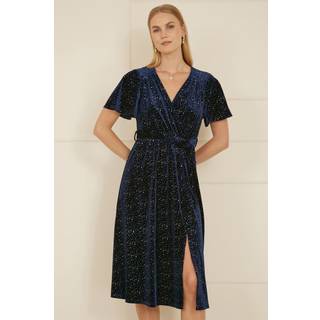Yumi Yumi Blue Velvet Sparkle Wrap Midi Dress