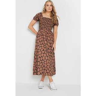 Lts Tall Rust Orange Giraffe Shirred Midi Dress 12 Lts | Tall Women's Midi Dresses