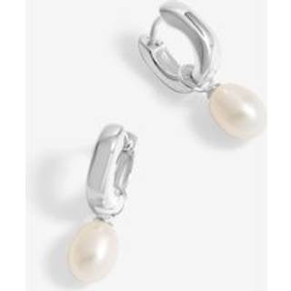 Simply Silver Simply Silver Silver Tone 925 Polished and Pearl Chunky Pearl Hoop Earrings