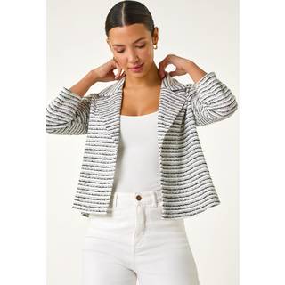 Roman Roman White Textured Stripe Collar And Revere Blazer