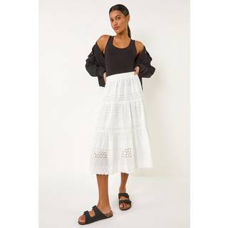Roman Roman White Broderie Cotton A-Line Midi 100% Cotton Skirt