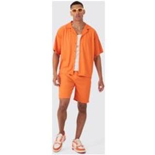 Mens Orange Regular Fit Short Sleeve Ribbed Boxy Shirt & Short Set