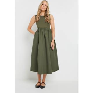 Lts Tall Khaki Green Jersey & Woven Mix Fabric Midi Dress 14 Lts | Tall Women's Jersey Dresses
