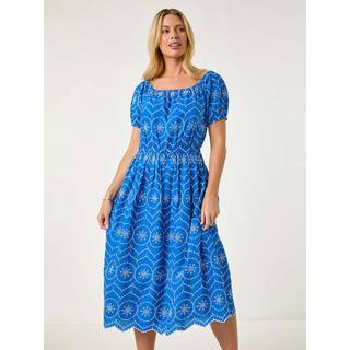Roman Roman Blue Petite Contrast Embroidery Dress