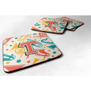 """" Caroline's Treasures CJ2001-TFC-brev T Retro Teal Orange Musical Instruments Initial Foam Coasters (Sæt på 4) 3.5 """" ""Multicolor"" ""