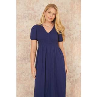Yumi Yumi Blue Double 100% Cotton Ruched Midi Dress