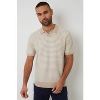 Threadbare Threadbare Natural Textured Stripe Knit Trophy Neck Polo Shirt