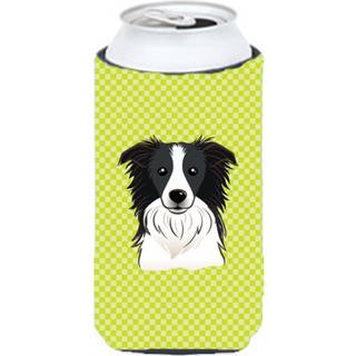 Checkerboard Lime Green Border Collie Tall Boy Beverage Isulator Hugger BB1303TBC