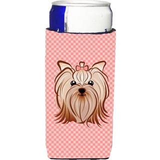 Checkerboard Pink Yorkie Yorkishire Terrier Ultra Beverage Isulators til slanke dåser
