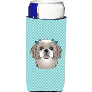 Checkerboard Blue Grey Silver Shih Tzu Ultra Beverage Isolators til slanke dåser
