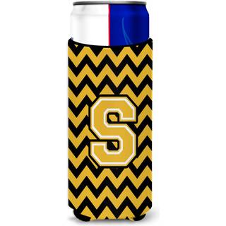 Brev S Chevron Black and Gold Ultra Beverage Isulators til slanke dåser CJ1053-Smuk