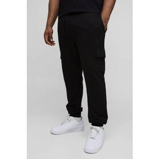 Mens Black Plus 260GSM Loopback Skinny Fit Basic Cargo Joggers