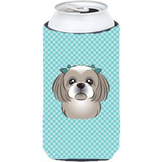 Checkerboard Blue Grey Silver Shih Tzu Tall Boy Beverage Isulator Hugger BB1188TBC