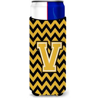 Brev V Chevron Black and Gold Ultra Beverage Isulators til slanke dåser CJ1053-VMUK