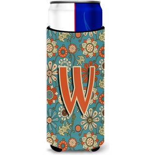 Bogstav w blomster retro blå ultra drikkeisolatorer til slanke dåser CJ2012-wmuk