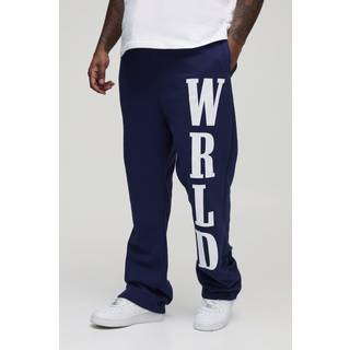 Mens Navy Plus Slim Stacked Wrld Print Gusset Joggers