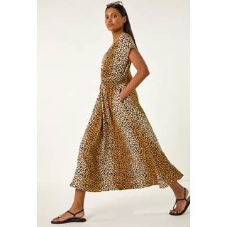 Roman Roman Brown Animal Print Shirred Waist Maxi Dress