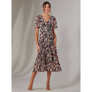 Jolie Moi Jolie Moi Black Chiffon Pleated Wrap Midmaxi Dress