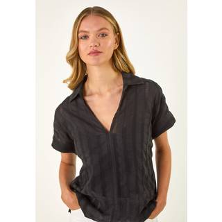 Roman Roman Black Textured Collar V-Neck T-Shirt