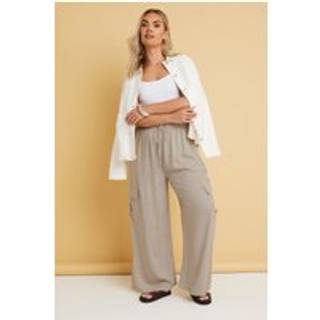 Yours Curve Yours Curve Natural Linen Cargo Trousers