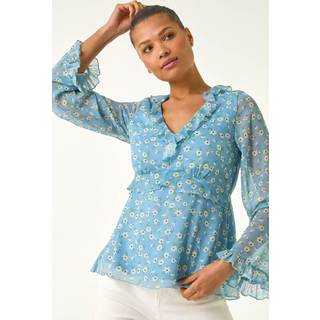 Roman Roman Blue Ditsy Floral Print Frilled Blouse