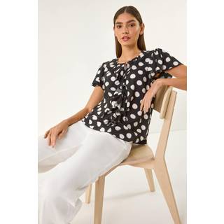 Roman Roman Black Spot Print Ruffle Tie Front Blouse