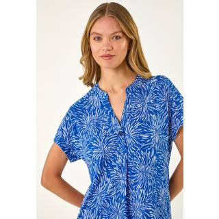 Roman Roman Blue Abstract Print V-Neck Stretch Tunics