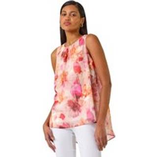 Roman Roman Pink Floral Print Metallic Shell Top