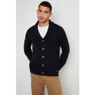 Threadbare Threadbare Navy Cable Knit Shawl Collar Cardigan With Wool