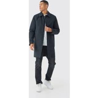Mens Quilted Padded Longline Mac Jacket In Black