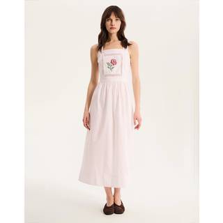 Omnes Omnes White Rosabella 100% Cotton Tie Back Floral Embroidered Midi Dress