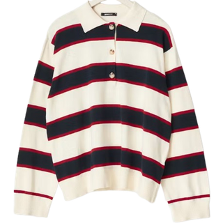 Gina Tricot-Knitted collar sweater-Stribede trøjer-Hvid-S-Dame