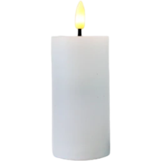 LED Bloklys 10cm høj, flammeeffekt, hvid - Ø5cm, 10cm høj, virker m. fjernbetj, timer, ægte stearin