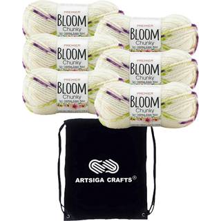 Premier Yarns Bloom Chunky Violet 1114-19 (6-SKEINS-Samme farvestof) Chunky voluminøs #5 akrylgarn til hækling og strikning med projektpose
