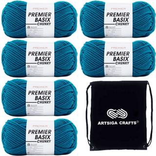 Premier Yarns Basix Chunky Teal 1145-32 (6-SKEINS-Samme farvestof) Chunky voluminøs #5 akrylgarn til hækling og strikning med projektpose