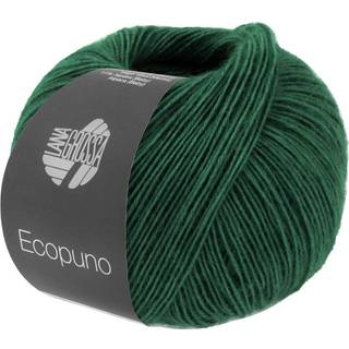 Lana Grossa Ecopuno 210 Grangrøn Indhold: 72% bomuld, 17% ren ny merinould, 11% baby alpaca Vægt/Længde: 50 g = ca. 215 meter Anbefalede pinde: 4-4.5 mm Strikkefasthed: 10 x 10 cm = 24 m x 30 p Vask:Håndvask / Tørres fladt.