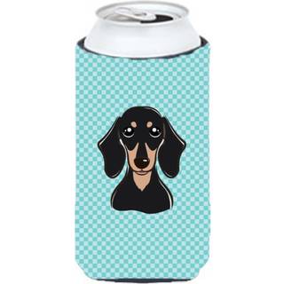 Checkerboard Blue glat sort og solbrun dachshund Tall Boy Beverage Isulator Hugger