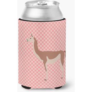 """" Caroline's Treasures Guanaco Pink Check Decorative Can Hugger Multicolor """"