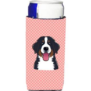 Checkerboard Pink Bernese Mountain Dog Ultra Beverage Isolators til slanke dåser
