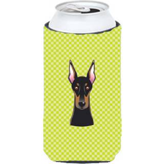 Checkerboard Lime Green Doberman Tall Boy Beverage Isulator Hugger BB1307TBC