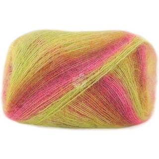 Lana Grossa Cottonhair 107 Limett/neon pink/fuchsia/brun/orange/citrusgul Indhold:70% mohair, 30% bomuld Vægt/længde:50 g = ca. 450 meter Anbefalede pinde: 3.50 - 4.00 mm Strikkefasthed:10 x 10 cm = 24 m x 32 p Vask:Håndvask / Tørres fladt.