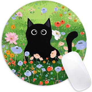 Black Cat Round Mouse Pad Funny Small Mouse Pad med ikke-skridsig gummi Base Mouse Mat Home Office Decor Desk tilbehør 8,7 tommer Rund muspude 1