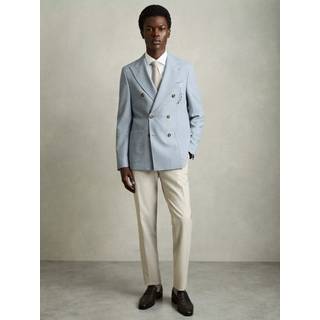 Reiss Reiss Soft Blue Belmont Db Double-Breasted Textured Suit Blazer With Wool Slim-Fit