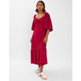 Accessorize Accessorize Red Twist Puff-Sleeve Midi 100% Cotton Dress