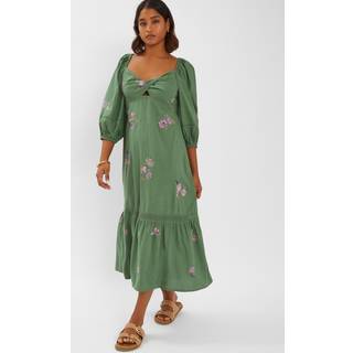 Accessorize Accessorize Green Jasmine Embroidered Midi 100% Cotton Dress