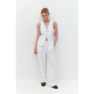 Gina Tricot-Wide linen trousers-Hørbukser-Hvid-36-Dame