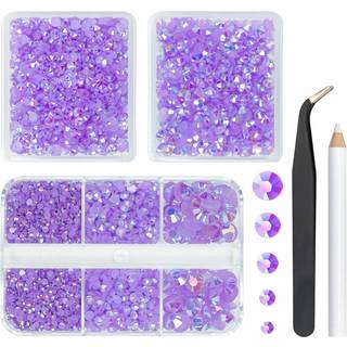 qiipii 3 kasser 5070stk violet ab harpiks rhinestones til håndværk af lys lilla ab flatback gelé harpiks sten 2mm 3mm 4 mm 5mm 6mm ikke-hotfix pe