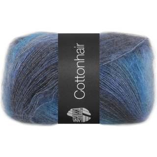 Lana Grossa Cottonhair 103 Mørk grå/jeansblå/gråblå/marine/antracit Indhold:70% mohair, 30% bomuld Vægt/længde:50 g = ca. 450 meter Anbefalede pinde: 3.50 - 4.00 mm Strikkefasthed:10 x 10 cm = 24 m x 32 p Vask:Håndvask / Tørres fladt.