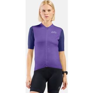 Odlo Women's Essential Heritage Print Shirt S/S FZ Cykeljersey Damer størrelse XL farve lilla